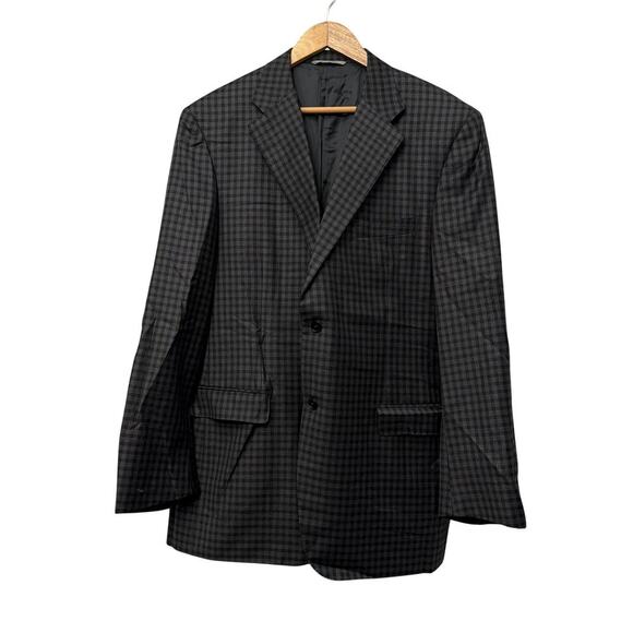 Canali Blazer Mens 48 Long Wool Checkered Gray Burgundy Italy